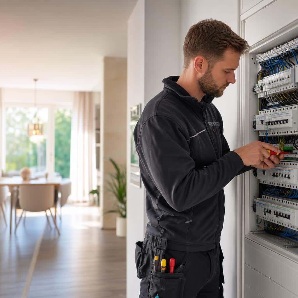 Elektromeister bei der Arbeit am modernen Zählerschrank